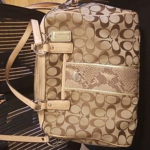 Coach signature stripe exotic leather trim purse excellent condition!